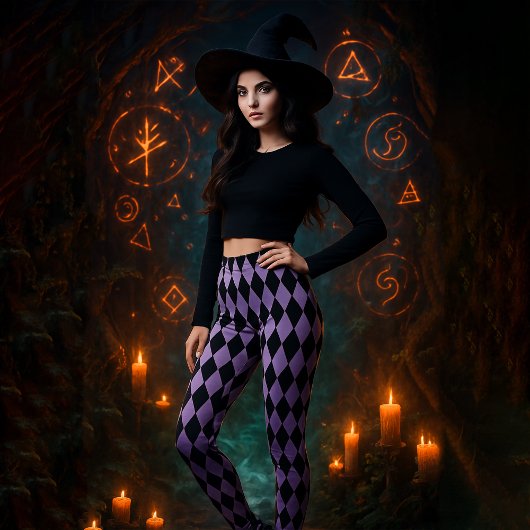 Geometric Diamond Gemustert Black Lila Halloween Leggings