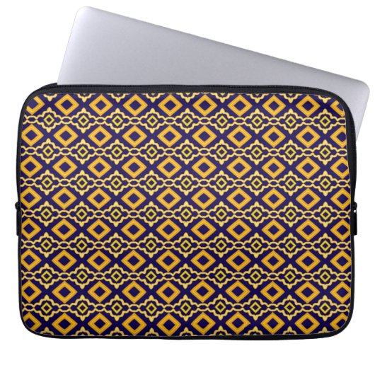 Geometric Diamond Navy Gold Print Laptopschutzhülle (Vorderseite)