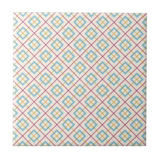 Geometric Diamond Pattern Pastel Pink and Blue Fliese (Vorderseite)