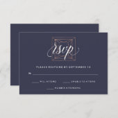 Geometric Diamond Wedding RSVP auf Midnight Blue (Vorne/Hinten)