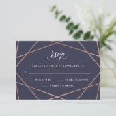 Geometric Diamond Wedding RSVP auf Midnight Blue (Stehend Vorderseite)
