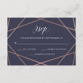 Geometric Diamond Wedding RSVP auf Midnight Blue Karte