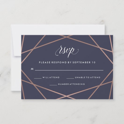 Geometric Diamond Wedding RSVP auf Midnight Blue Karte (Vorderseite)