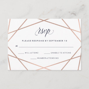 Geometric Diamond Wedding RSVP   Imitats Rose Gold Karte