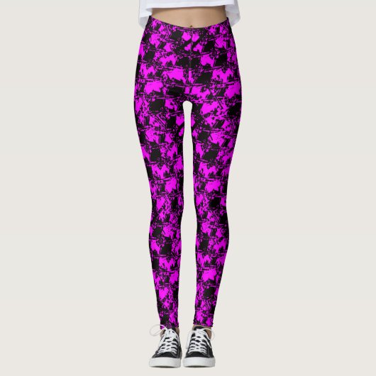 Geometric Distressed Neon Magenta Pattern Leggings (Vorderseite)