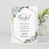 Geometric Dusty Blue Floral Bridal Luncheon Einladung (Stehend Vorderseite)