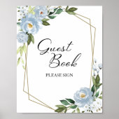 Geometric Dusty Blue Floral Guest Book Sign Poster (Vorne)