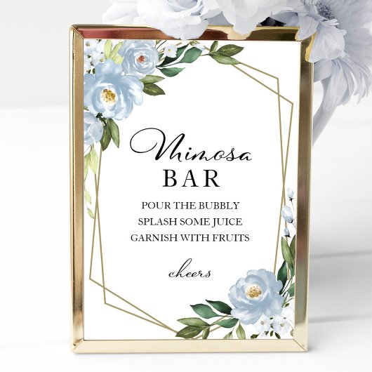 Geometric Dusty Blue Floral Mimosa Bar Sign Poster