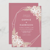 Geometric Dusty Rose Boho Pampas Grass Wedding Einladung (Vorne/Hinten)