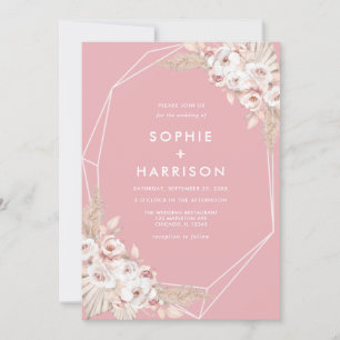 Geometric Dusty Rose Boho Pampas Grass Wedding Inv Einladung