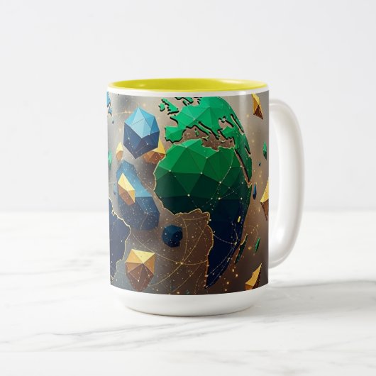Geometric Earth Art, Abstract Global Network Mug Zweifarbige Tasse (VorderseiteRechts)