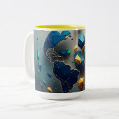Geometric Earth Art, Abstract Global Network Mug Zweifarbige Tasse (Vorderseite Links)