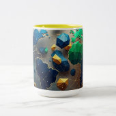 Geometric Earth Art, Abstract Global Network Mug Zweifarbige Tasse (Mittel)