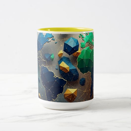 Geometric Earth Art, Abstract Global Network Mug Zweifarbige Tasse (Mittel)