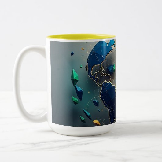 Geometric Earth Art, Abstract Global Network Mug Zweifarbige Tasse (Links)