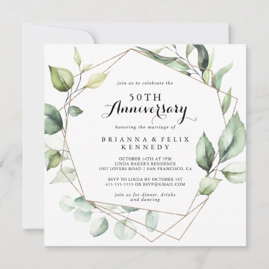 Geometric Elegant Gold 50. Hochzeitstag Einladung (Vorderseite)