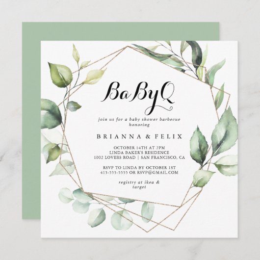 Geometric Elegant Gold BabyQ Baby Shower Barbecue Einladung (Vorne/Hinten)
