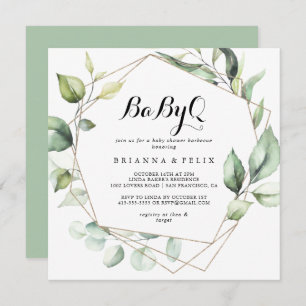 Geometric Elegant Gold BabyQ Baby Shower Barbecue Einladung