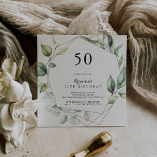 Geometric Elegant Gold Green 50. Geburtstagsparty Einladung