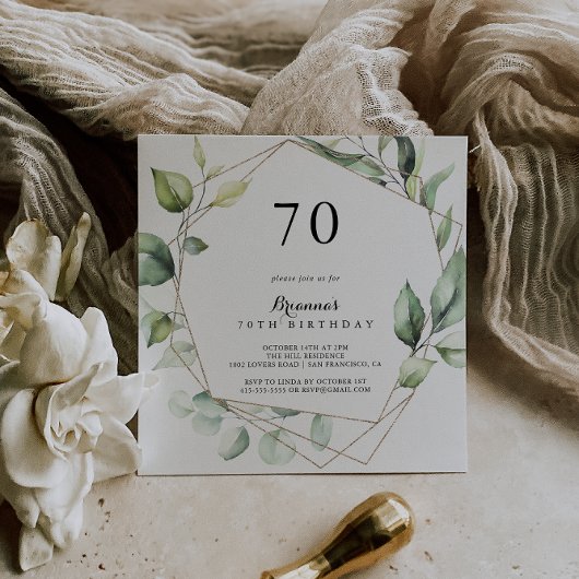 Geometric Elegant Gold Green 70. Geburtstagsparty Einladung