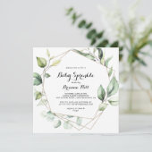 Geometric Elegant Gold Greenery Baby Sprinkle Einladung (Stehend Vorderseite)