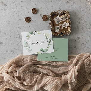 Geometric Elegant Gold Greenery Flat Wedding Dankeskarte