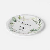 Geometric Elegant Gold Greenery Wedding Cake Pappteller (Schrägansicht)