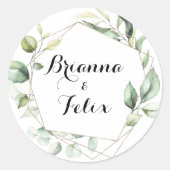 Geometric Elegant Gold Greenery Wedding Envelope Runder Aufkleber (Vorderseite)