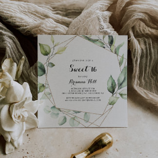 Geometric Elegant Gold Sweet 16 Geburtstagsparty Einladung