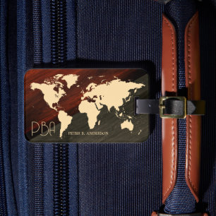 Geometric Elegant World Traveller Map Holz Monogra Gepäckanhänger