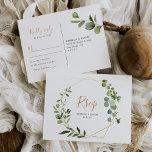 Geometric Eukalyptus Greenery UAwg Postkarte<br><div class="desc">Diese individuell anpassbare RSVP-Karte wurde für die Abstimmung mit unserer Hochzeitskollektion "Mixed Greenery" konzipiert und bietet einen goldenen geometrischen Rahmen,  der von einem grünen Blattwerk mit Aquarell und grauem Text verziert ist. Um erweiterte Änderungen vorzunehmen,  klicken Sie unter Anpassen dieser Vorlage auf "Klicken Sie,  um weitere Anpassungen vorzunehmen".</div>