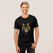 Geometric Fierce Wolf Head Design Tri-Blend Shirt (Vorderseite voll)