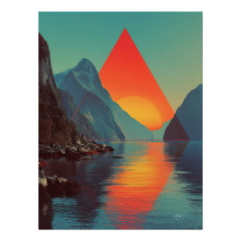 Geometric Fjord Sunset Poster