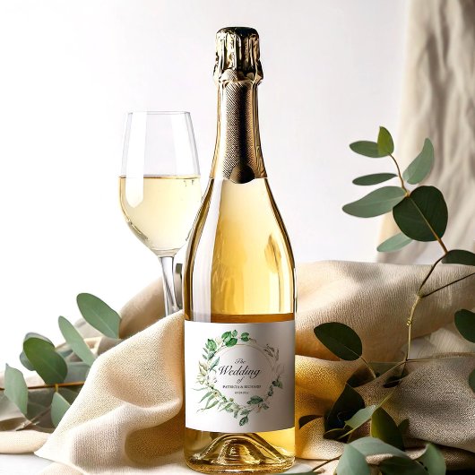 Geometric Floral Greenerity Wreath Wedding Schaumweinetikett