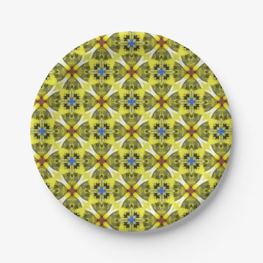 geometric floral pattern in yellow, blue, brown pappteller (Vorderseite)