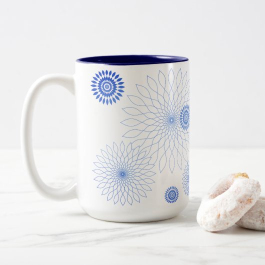 Geometric Flower〜ブルー〜 Zweifarbige Tasse (Mit Donut)