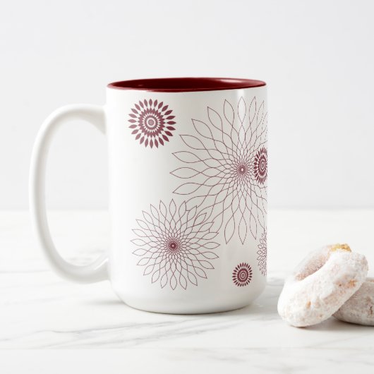 Geometric Flower〜マルーン〜 Zweifarbige Tasse (Mit Donut)