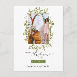 Geometric Forest Green Wedding Foto Vielen Dank Postkarte
