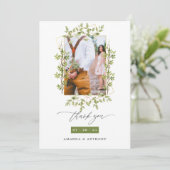 Geometric Forest Greenery Wedding Foto Collage Dankeskarte (Stehend Vorderseite)