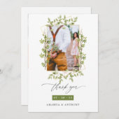 Geometric Forest Greenery Wedding Foto Collage Dankeskarte (Vorne/Hinten)