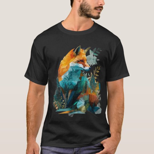 Geometric Fox with Botanical Background T-Shirt (Vorderseite)