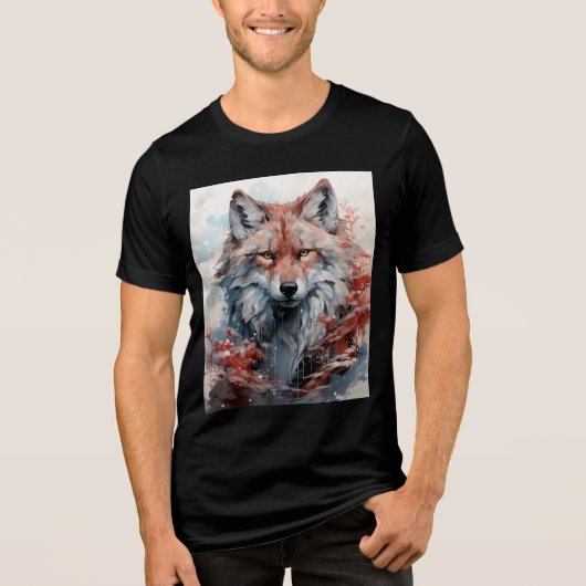 Geometric Fox with Red Forest Accents Tri-Blend Shirt (Vorderseite)
