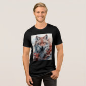 Geometric Fox with Red Forest Accents Tri-Blend Shirt (Vorderseite voll)