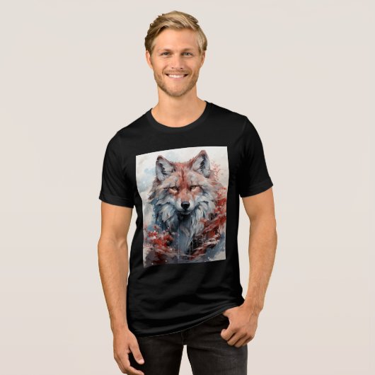 Geometric Fox with Red Forest Accents Tri-Blend Shirt (Vorderseite voll)