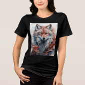 Geometric Fox with Red Forest Accents Tri-Blend Shirt (Vorderseite)