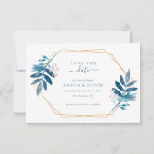 Geometric Frame Dusty Blue Greenery Wedding Save The Date (Vorderseite)