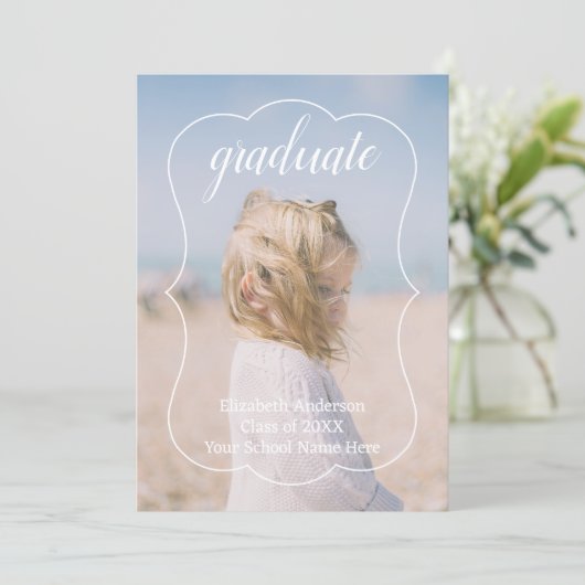 Geometric Frame Kids Photo Graduation Ankündigung (Stehend Vorderseite)