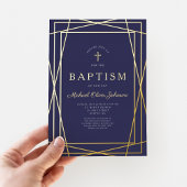 Geometric Frame Navy Blue Boy Taufe Gold Folieneinladung