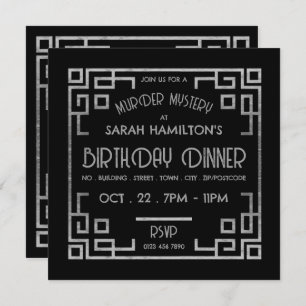 Geometric Gatsby Style, Murder Mystery Birthday Einladung