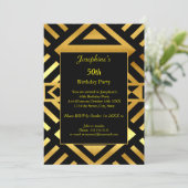 Geometric Gold Black 50. Geburtstagsparty Einladung (Stehend Vorderseite)